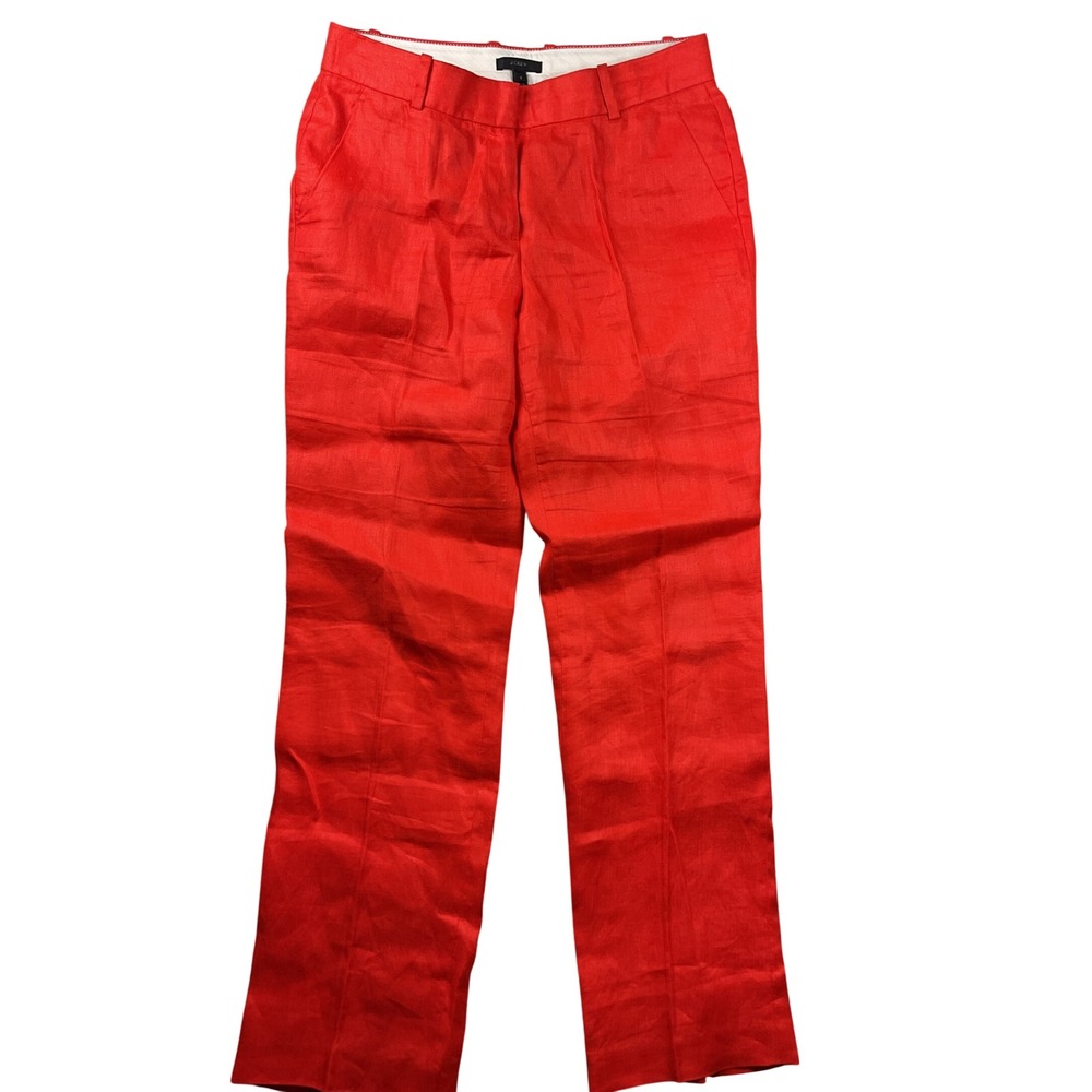 J.Crew Linen Trousers Womens 6 Red Straight Leg Herringbone 45375